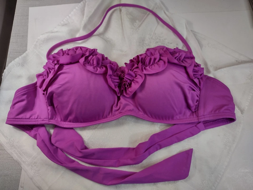 Bikini Kenneth Cole Bandeau Top Talla 32 B/C Púrpura Fucsia Volantes Lazo Espalda Natación Foto 4 de 4