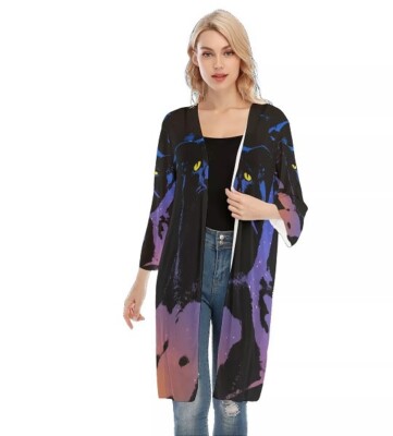 Women V-neck Long Sleeve Mesh Cardigan Mystic Animal Fantasy Modern Art Designer