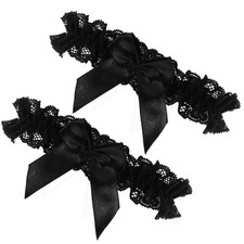 2 Pcs Lace Wedding Garters for Bride, Bow Party Prom Leg Garter Belt Black Ga...