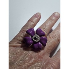Silver tone purple enamel flower ring size 6