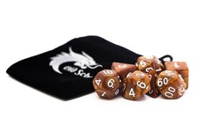 Old School 7 Piece DnD RPG Dice Set: Pearl Drop - Brown
