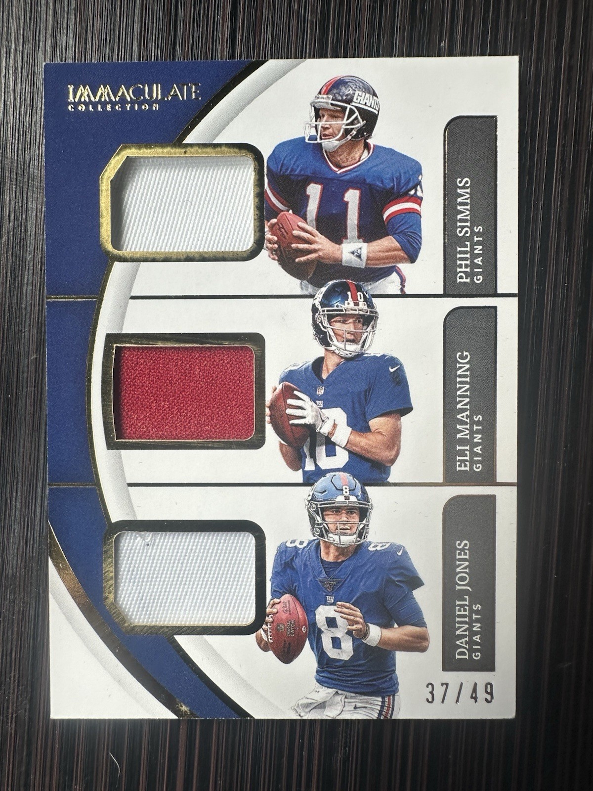 PHIL SIMMS ELI MANNING DANIEL JONES 2022 IMMACULATE PATCH #ITJ-NYG 37/49 GIANTS