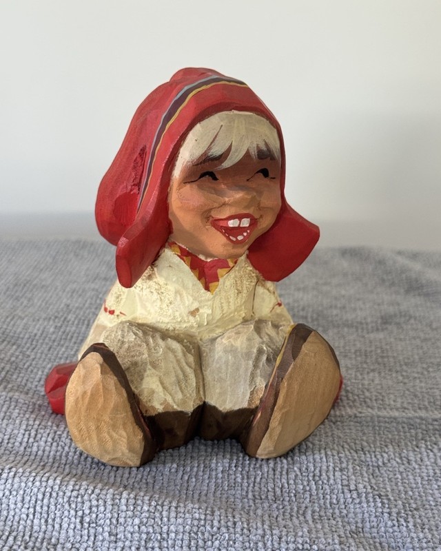 Vintage HENNING Wood TROLL Girl Figurine - Hand Carved in Norway