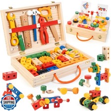 WOOOMAM Kids Tool Set, 90 PCS Wooden Toddler Tool Set with Box an