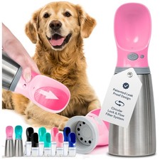 Insulated Dog Water Bottle - 24oz Stainless Steel - Pink