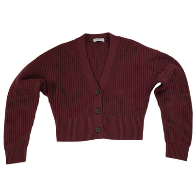 Babaton Maron Cardigan XS Burgundy 100% Merino Wool Cropped Knit Sweater