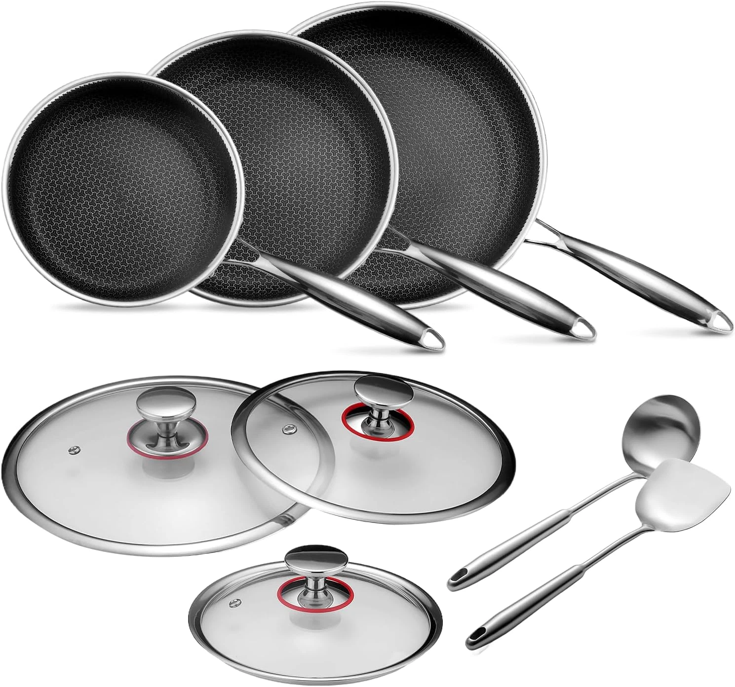 Non-Stick Stainless Steel Pots and Pans Set with Lids - Induction Ready Cookware