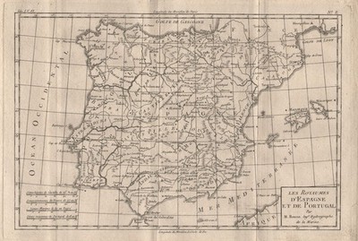 ''Les Royaumes d'Espagne et de Portugal''. Iberia Spain Portugal. BONNE 1780 map