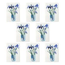 Blue Iris Flower Bouquet Vase Floral Watercolour Art Cards Pack of 8, Blank A6