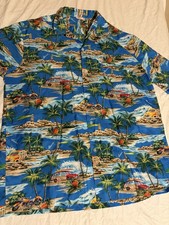 Kalena Fashions Hawaii Men 2XL Hawaiian Aloha Shirt Blue Woody Surf Cut