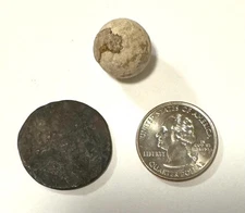 1771 British Colonial Coin & Musket Ball dug Next to the Saratoga Battlefield NY