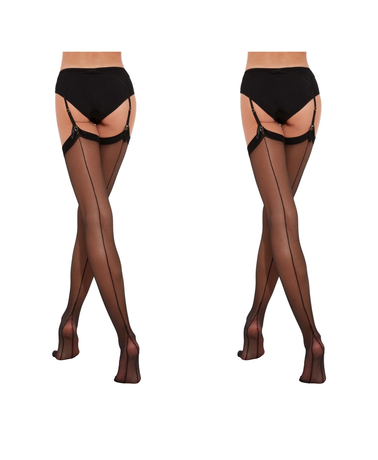 Bas noirs effet couture pour porte-jarretelles taille L lot de 2