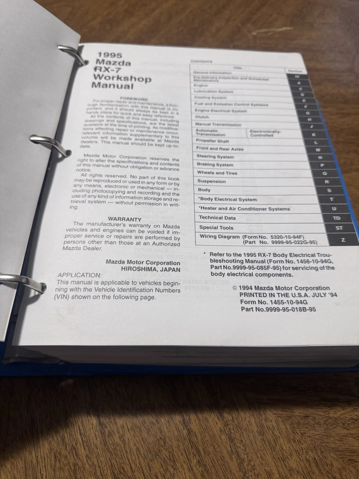 Auténtico Mazda Rx-7 1995 manual de taller Foto 2 de 4