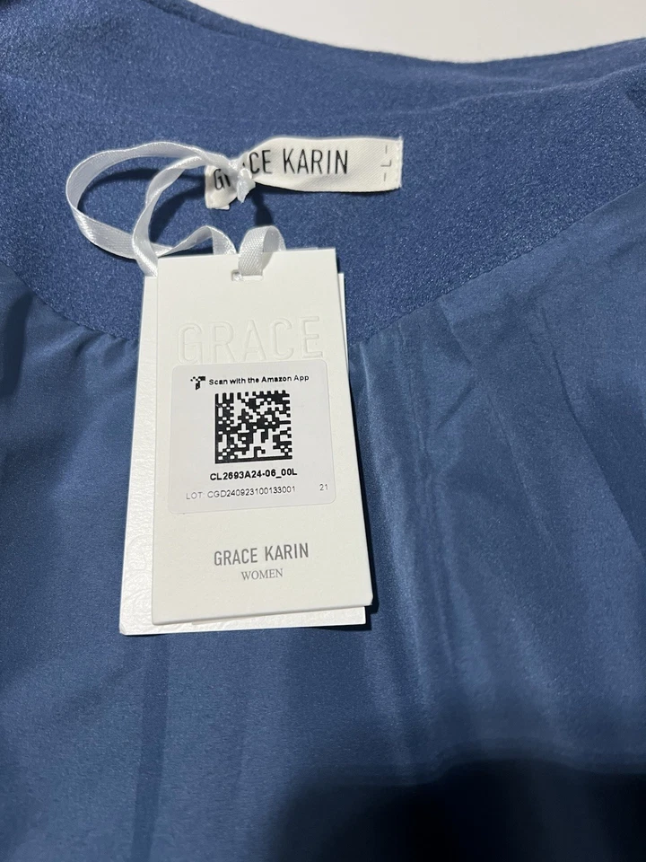 Grace Karin Dress Coat, Size Large, Blue Wool Blend, New with Tags - Image 4 of 4