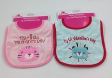 Lot Of 2 Baby Infant Valentines Day My First Valentine Bibs Pink  Blue
