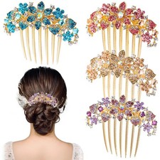 4 PCS Rhinestone Inlaid Flower Hair Comb for Women Girls Floral Hair Side Com...