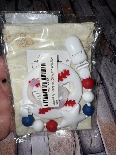 Itybity Baby Teether Baseball and Pacifier Clip Holder Set Red White Blue - Picture 7 of 9