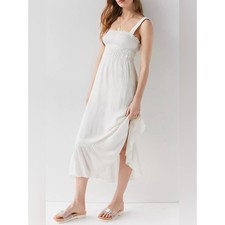 Urban Outfitters White Ophelia Ruffle Hem Midi Dress Medium Coastal Breathable