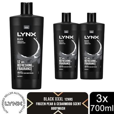 Lynx Black Shower Gel with Frozen Pear & Cedarwood HD Fragrance 700ml, 3 Pack