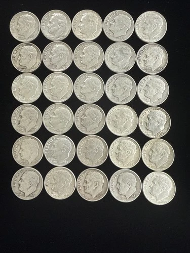Roosevelt Dimes 90% Silver Mixed dates 30 Coin Lot