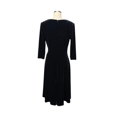 tadashi black cocktail dress Vintage Tadashi Shoji Womens Black Velvet Faux Wrap Brooch Cocktail Dress  Sz XL