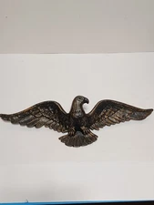 Vintage Black Gold Cast Metal Bald Eagle Wall Hanging 17" Americana Patriotic 