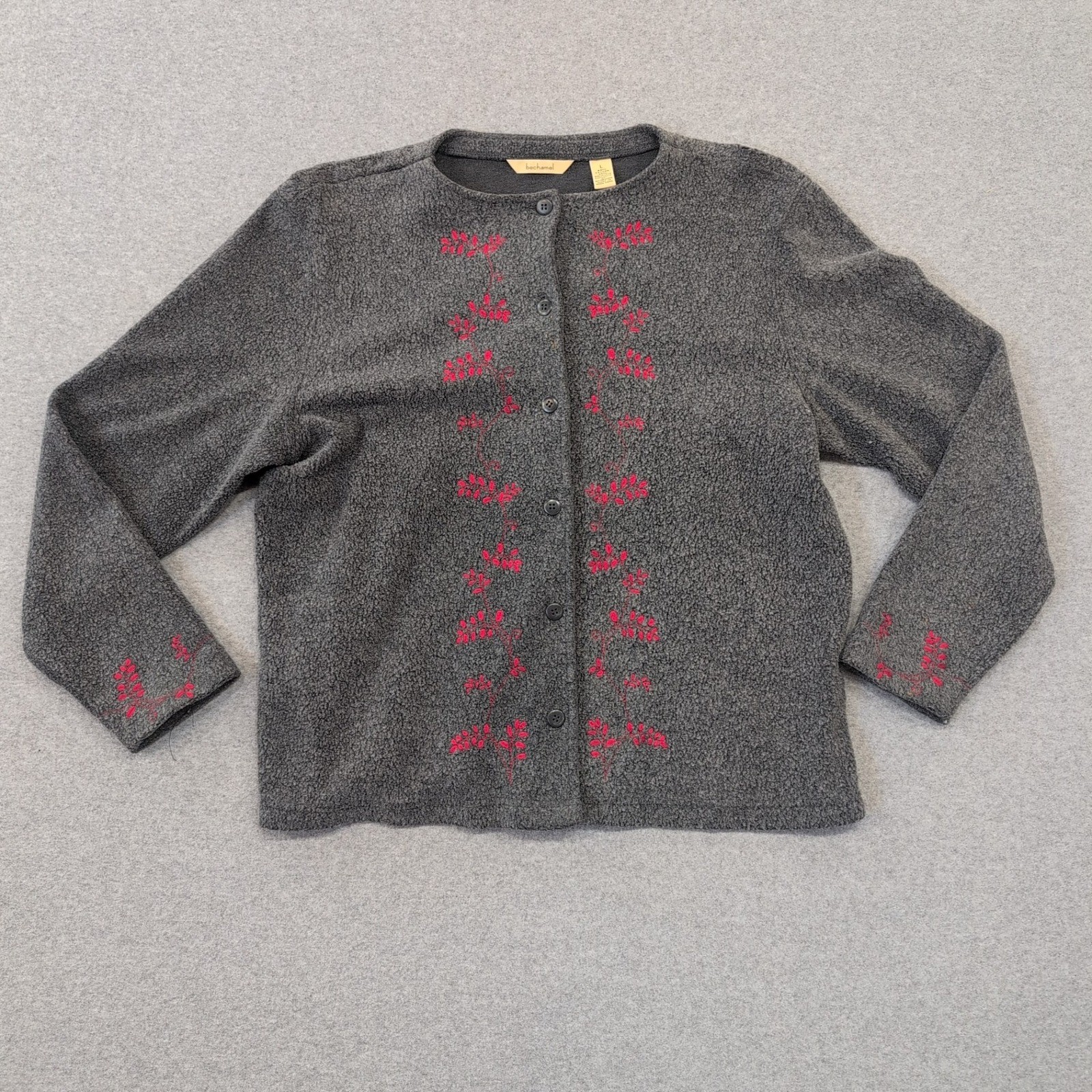 bechamel Gray Embroidered Button Front Cardigan W… - image 1