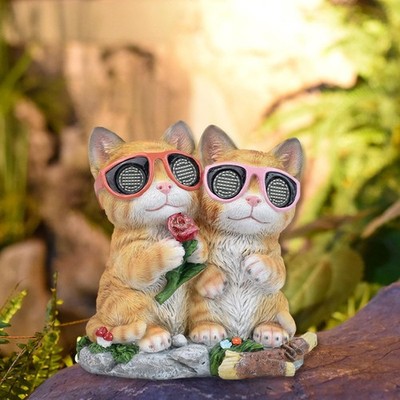 Solar Garten Statue mit rotierenden blinzelnden Augen Katzenfigur für Hof Garten
