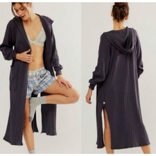 Free People Ribbed Maxi Duster Good Feels Gray Cardigan Long Sweater XS