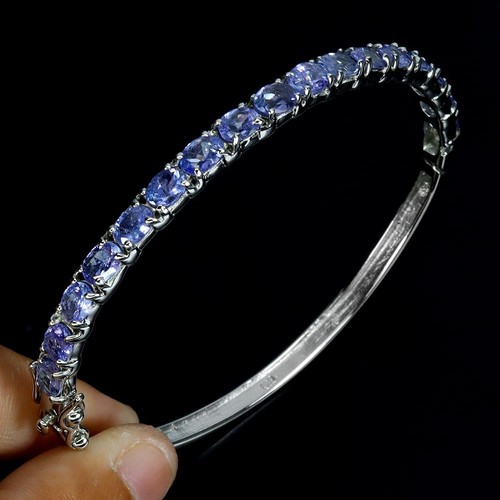 925 Sterling Silver Bangle Oval Tanzanite 5x4mm Natural Gemstone Jewelry - Picture 2 of 14