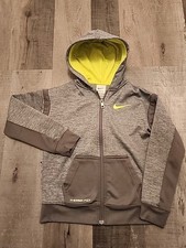 Nike Boys Therma-FIT Hoodie Youth 6-7 Gray Full Zip Volt Swoosh