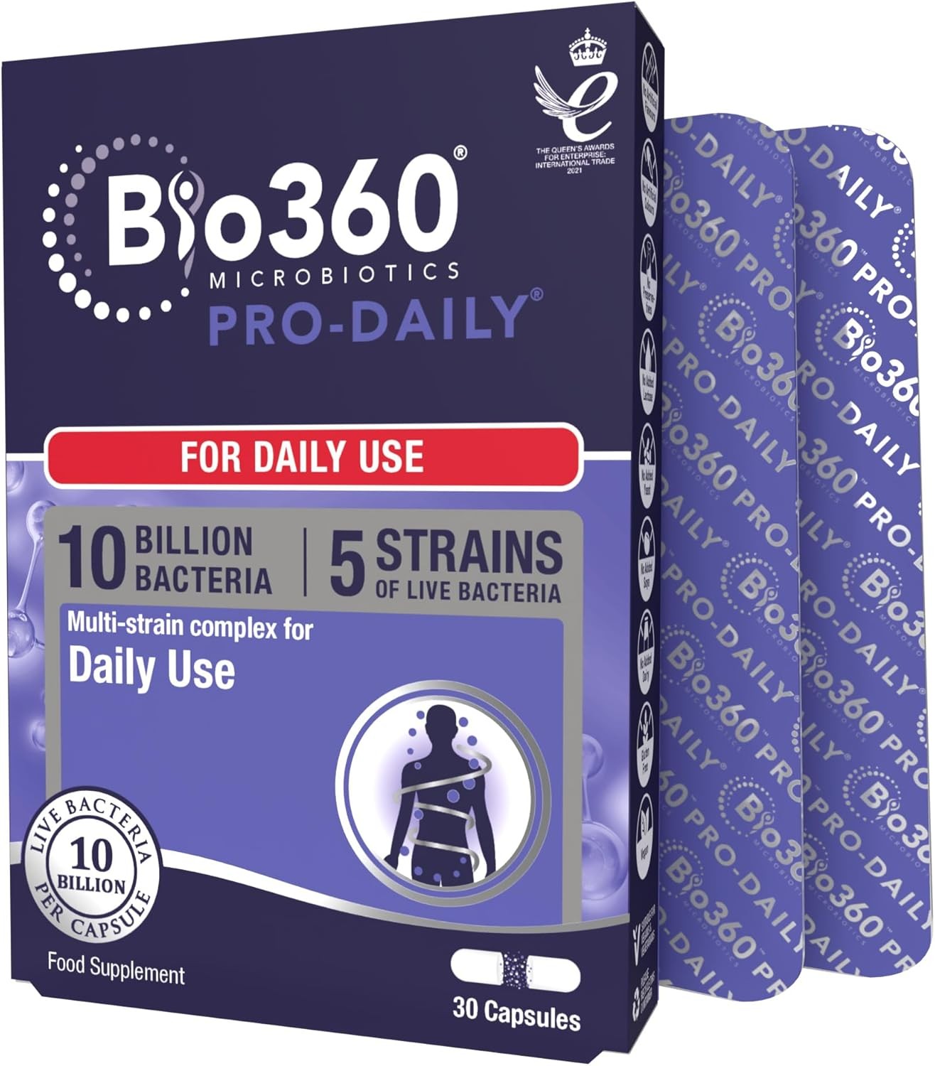 Natures Aid Bio360 Pro-Daily Probiotic 10 Billion Bacteria CFU – Supports Gut
