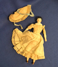 German China Head Civil War Era Doll Original Dress, Pantaloons, Hat - 8 inches