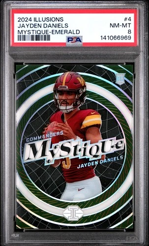 2024 PANINI ILLUSIONS MYSTIQUE EMERALD #4 JAYDEN DANIELS ROOKIE RC PSA 8