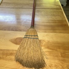 Vintage Child s Sized Straw Whisk Broom Small Broom 30" Red Wood Handle