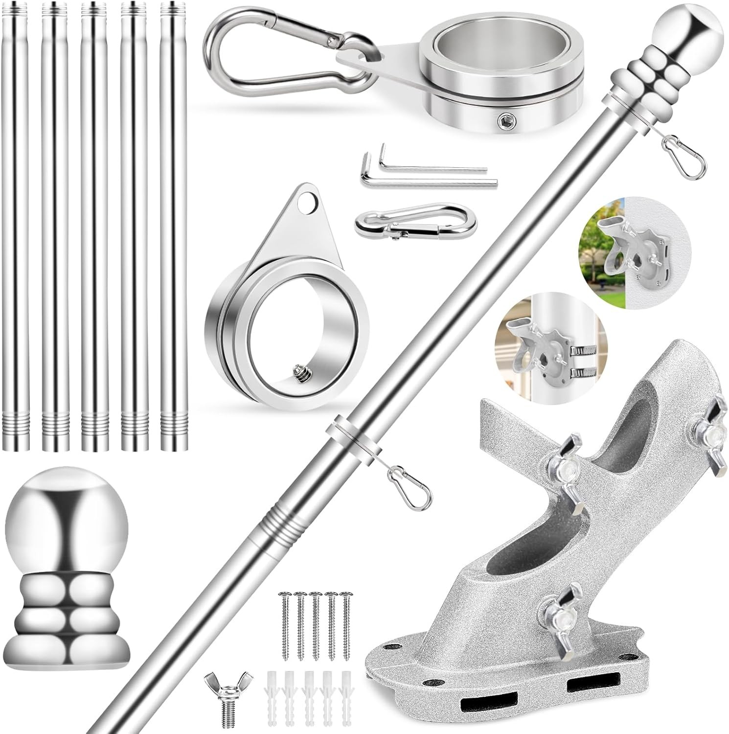 Flag Pole for House, 6 FT Stainless Steel Spinning Flag Pole Kit, 1" Rustproo...