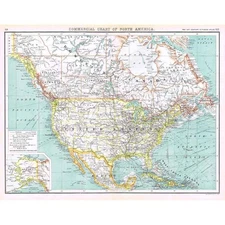 COMMERCIAL CHART of NORTH AMERICA Antique Map 1902 by Bartholomew