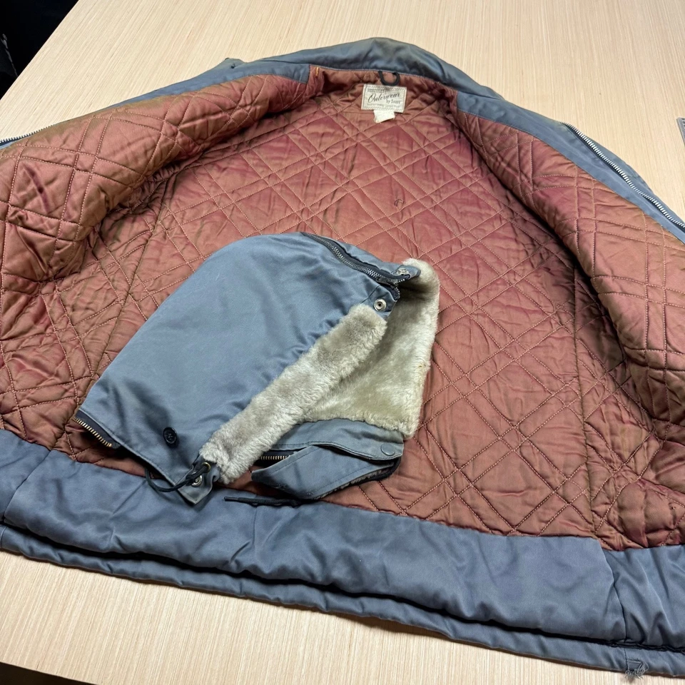 Abrigo Chaqueta Hércules Sears Vintage Años 50 Con Capucha XL Trabajo Granero Acolchado Años 60 Azul Marino Foto 2 de 4