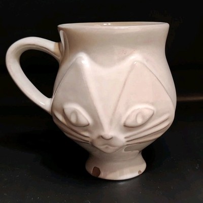 Jonathan Adler UTOPIA CAT Footed Mug Gray White 14 oz 4 1/2'' Has Chips READ