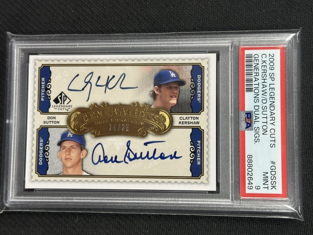 Clayton Kershaw Don Sutton Los Angeles Dodgers 2009 SP Legendary Cuts Dual Sig Auto PSA 9 #GDSSK /25 