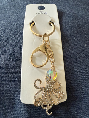 Octopus With White Stone w/White Rhinestones Keychain/Purse Charms NWT