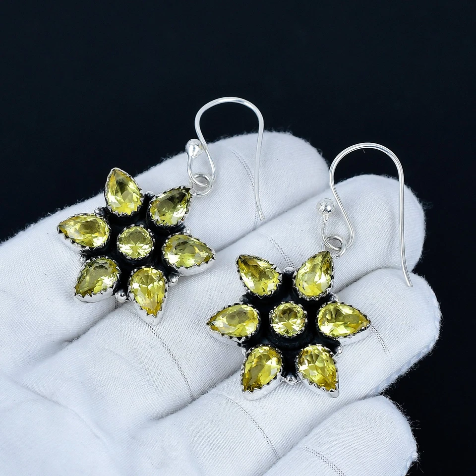 Citrino Gemma Orecchini 925 Argento Sterling Boho Gioielli Per Natale Regali - Immagine 3 di 4