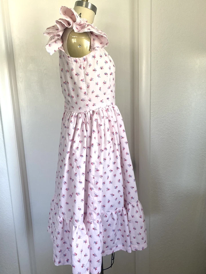 Lindo núcleo de cabaña vintage años 70 floral rosa calicó volantes pradera talla XS Foto 4 de 4