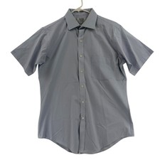 Vintage Arrow Brigade Dress Shirt Mens 16 Blue Short Sleeve Button Up Fitted USA