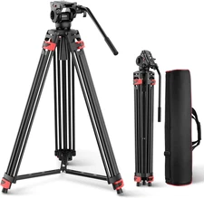 Basic 74" Video Tripod with Fluid Head , Metal Camera Tripod with Smooth Frictio
