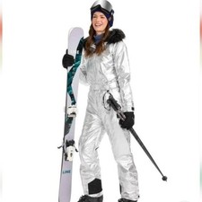 Tipsy Elves Sleek Silver Bullet Ski Snow Suit Large New Winter Snowboard