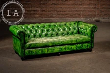 Tufted Leather Chestfield Sofa in Emerald Green