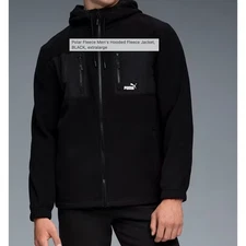 PUMA Polar Fleece Hooded Jacket Full Zip Black Menswear Soft Outdoors L