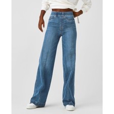 SPANXshape  EveryWear Seamed-Front Wide Leg Jeans - Blue M