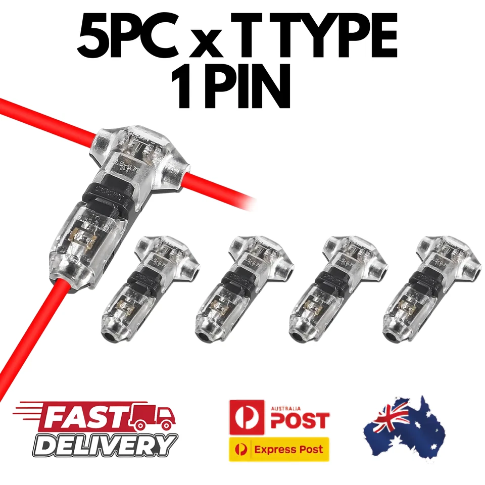5X 12V Connectors T 1 Pin Electrical Automotive Wire Cable Snap In Joiner Plugs